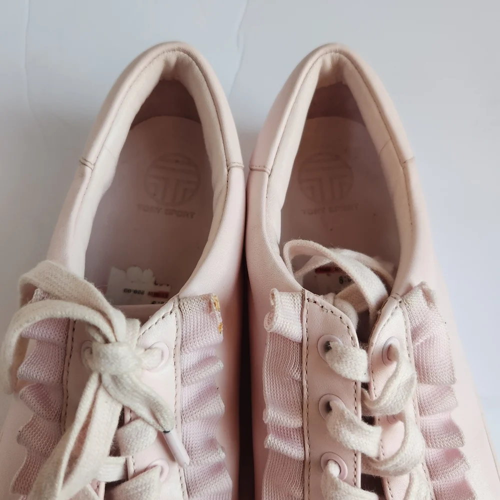 Tory Burch Sport Calf Leather Ruffle Sneakers Cotton Pink Size 9